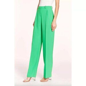 AMANDA UPRICHARD Wallace Pleated Straight Leg Pant Grass Green Polyester Size L